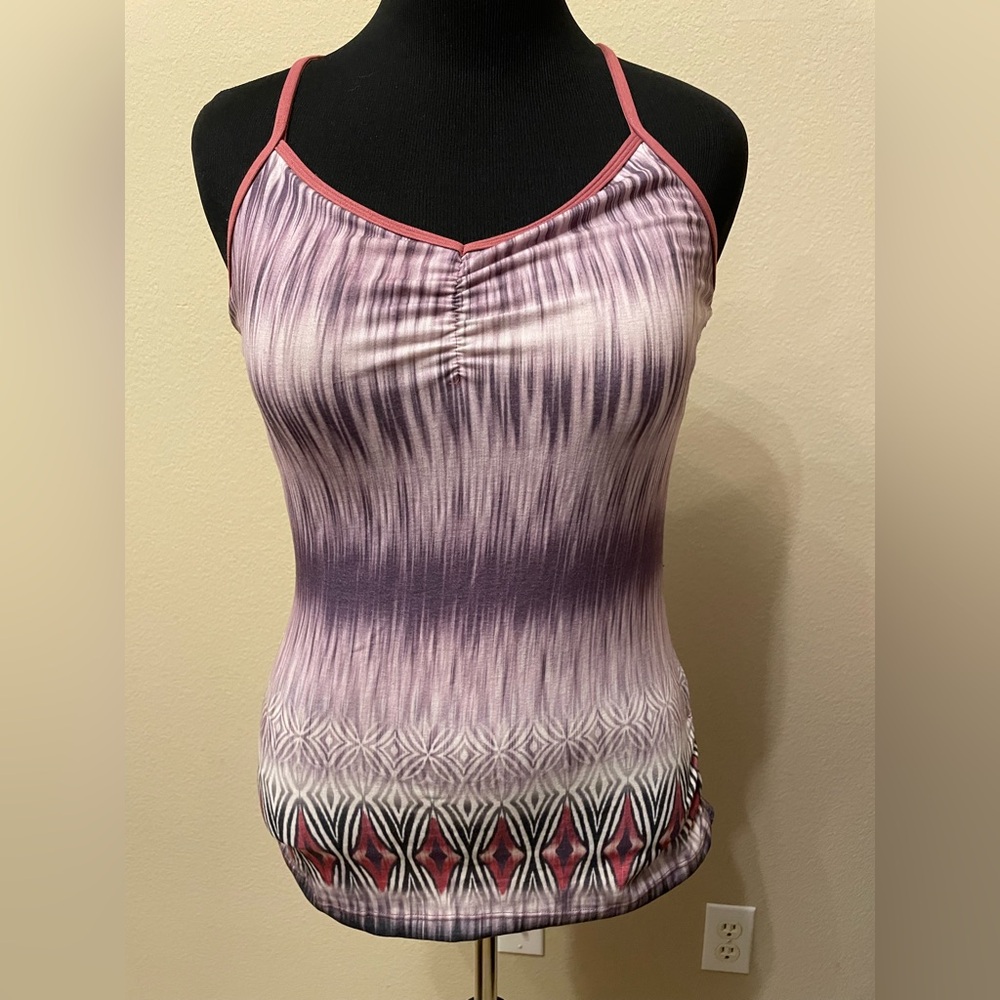 Women’s Prana XL Outdoor Hiking Tank Shelf Bra Stretchy Purple Ikat Workout